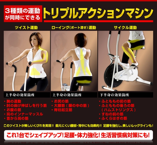 【大人気エアロバイク】サイクルツイスタースリム＆テンションベルト3本セット オリジナル特別セット